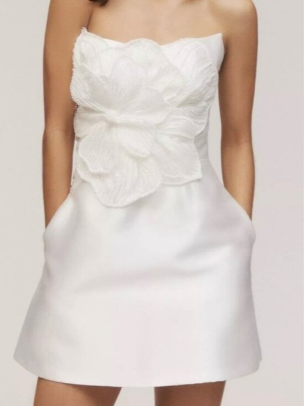 Watters Brie Strapless Embellished Pearl Floral A-Line Mini Dress